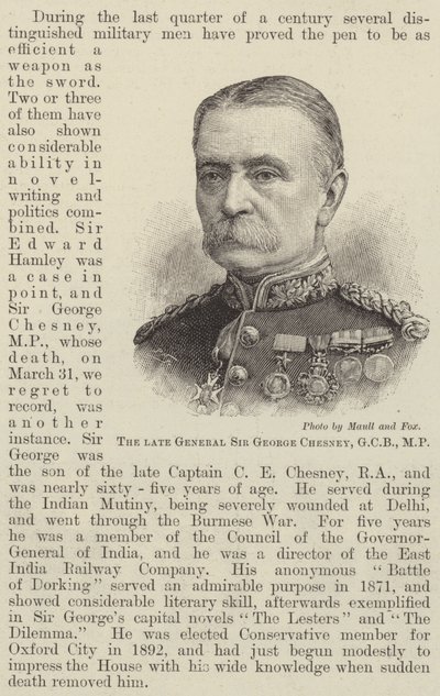 Rahmetli General Sir George Chesney, GCB, MP (gravür) by English School