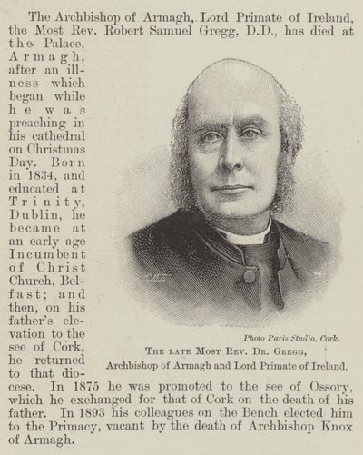Geç En Muhterem Dr Gregg, Armagh Başpiskoposu ve İrlanda Lord Primate (gravür) by English School