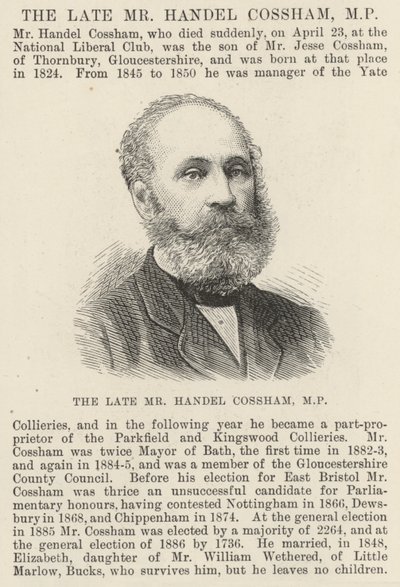 Merhum Bay Handel Cossham, MP (gravür) by English School