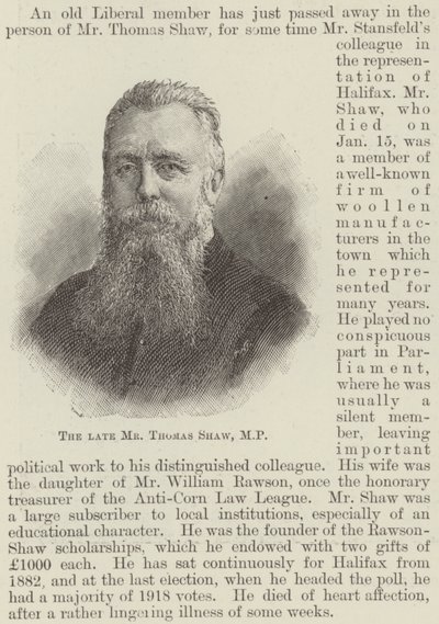 Merhum Bay Thomas Shaw, MP (gravür) by English School