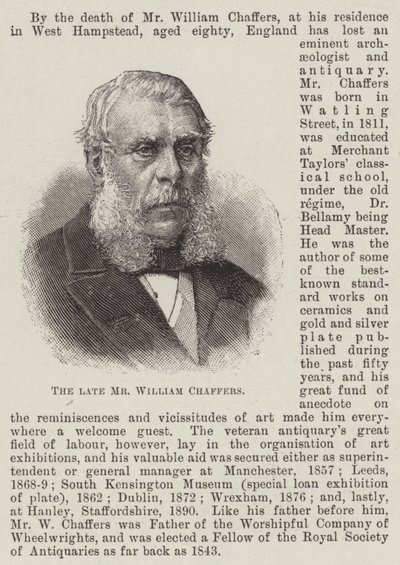 Merhum Bay William Chaffers (gravür) by English School