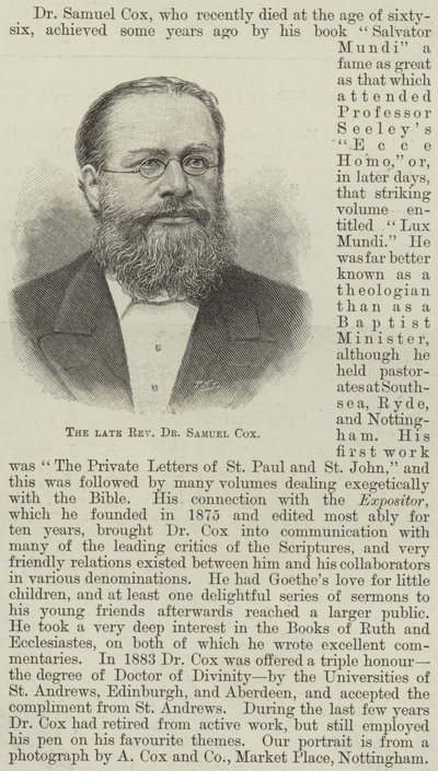 Rahmetli Muhterem Dr Samuel Cox (gravür) by English School