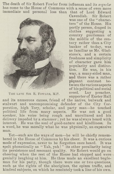 Merhum Sir R Fowler, MP (gravür) by English School
