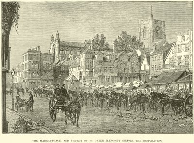 Restorasyondan önce pazar yeri ve St Peter Mancroft Kilisesi by English School