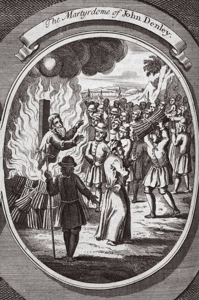 John Denley'in şehitliği, 'Foxes Martyrs' c.1703'ten bir örnek (lito) by English School