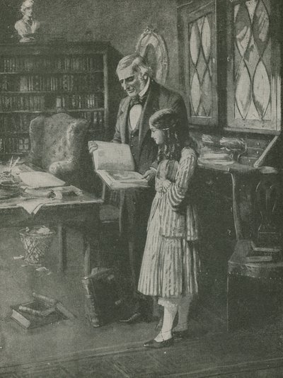 Filozof ve kitaplar arasındaki küçük kız by English School
