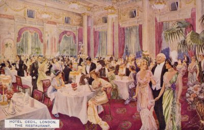 Restoran, Hotel Cecil, Londra (renkli taşbaskı) by English School