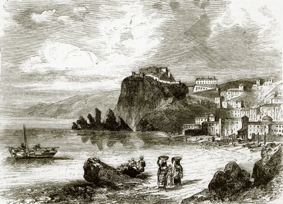 Kaya ve kasaba Scylla, Sicilya kıyıları by English School