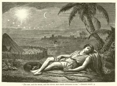"Güneş, ay ve on bir yıldız bana secde ettiler", Genesis, xxxvii, 9 (gravür) by English School