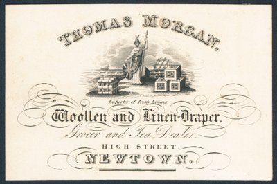 Thomas Morgan, yünlü ve keten kumaştan, bakkal ve çay satıcısı, ticari kart by English School
