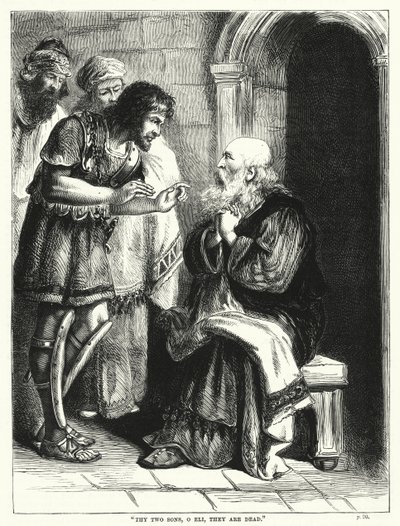 "İki oğlun, ey Eli, öldüler" (gravür) by English School