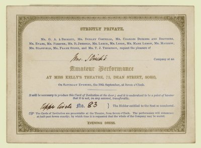 Charles Dickens amatör dramatik performans için bilet, 1845 by English School