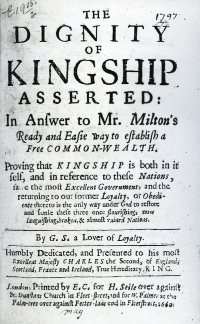 G.S. a Lover of Loyalty tarafından iddia edilen The Dignity of Kingship