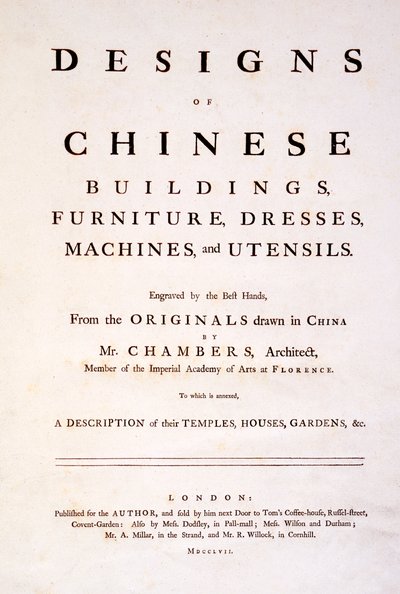 Çin Binaları, Mobilyaları, Elbiseleri, Makineleri ve Gereçleri Tasarımlarının Başlık Sayfası, 1757 (baskı) by English School