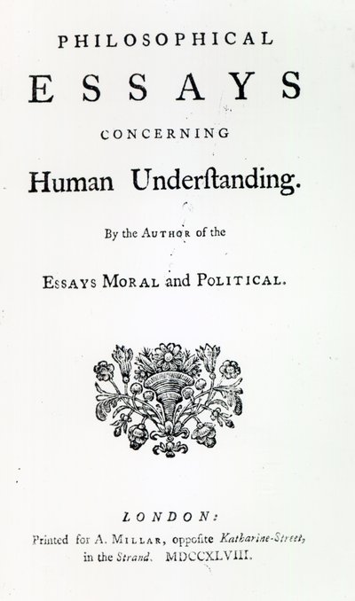 David Hume, 1748 (basılı) tarafından İnsan Anlayışına İlişkin Felsefi Denemeler Başlık Sayfası by English School