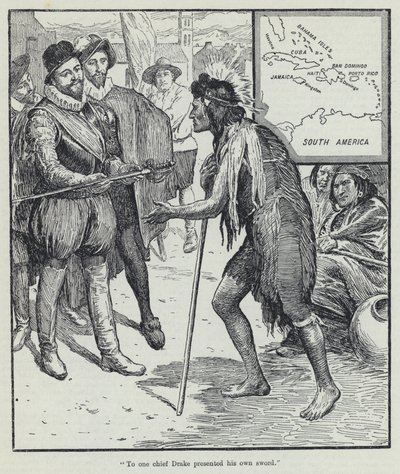 "Bir şefe Drake kendi kılıcını sundu" by English School