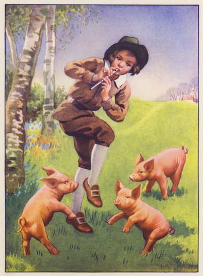 Tom, Tom, Kavalcının Oğlu ve Üç Küçük Domuz (renkli taş baskı) by English School