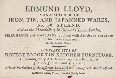 Ticaret kartı, Edmund Lloyd by English School