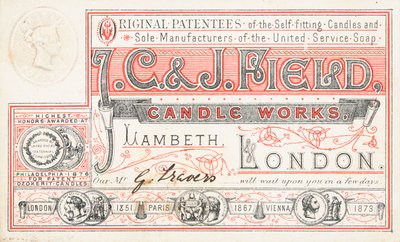 Ticari kart, J C ve J Field Candle Works by English School