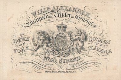 Ticaret kartı, William Alexander by English School
