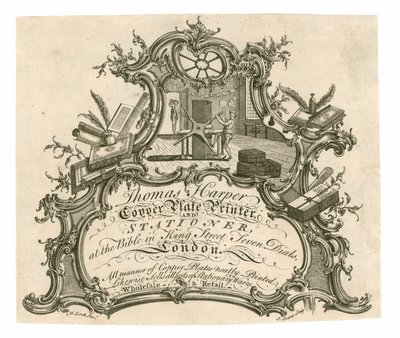 Thomas Harper, bakır levha yazıcı ve kırtasiye için ticari kart by English School
