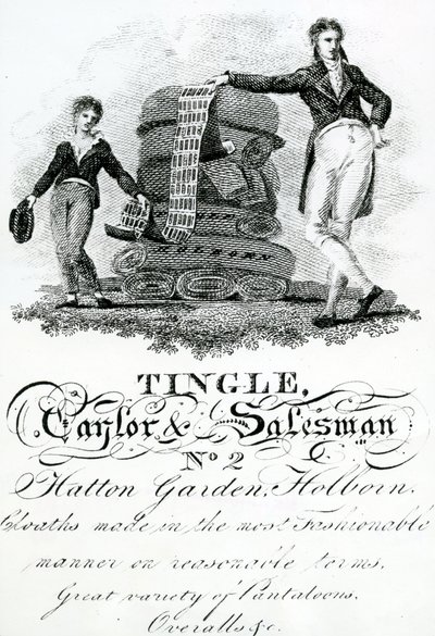 Tingle, Taylor ve Salesman, No 2 Hatton Garden, Holborn için ticaret kartı (gravür) by English School