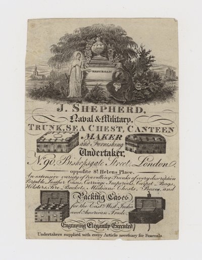 Trunk Maker, J Shepherd, ticaret kartı by English School