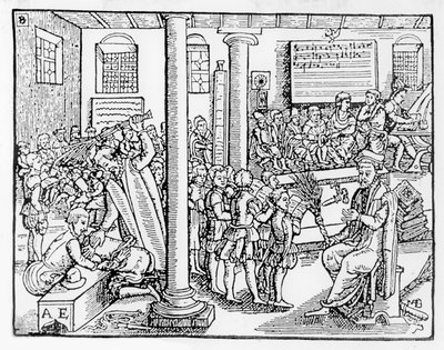 Tudor dilbilgisi okulu (tahta baskı) by English School