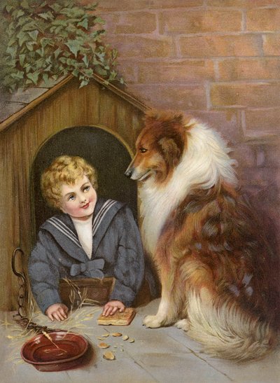 Turned Out - Collie köpeği gibi davranan çocuk (renkli taş baskı) by English School