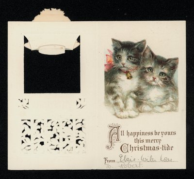 İki yavru kedi, Noel tebrik kartı. (kromolito) by English School