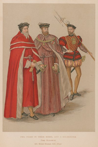 Cübbelerinde iki akran ve Elizabeth döneminde bir Halberdier by English School