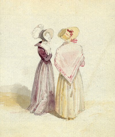 Boneli iki kadın, c.1825 (kağıt üzerinde wc) by English School
