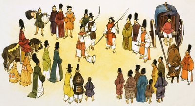 Japon kasaba ağlayıcısının kalabalığa duyuru yaptığı tanımlanamayan sahne by English School