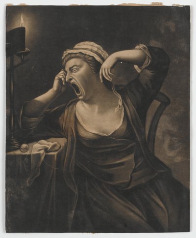 İsimsiz (esneyen kadın), c.1780 (mezzotint) by English School