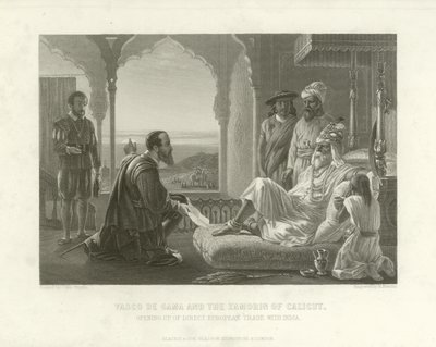 Vasco da Gama ve Calicut Zamorin, 1498 by English School