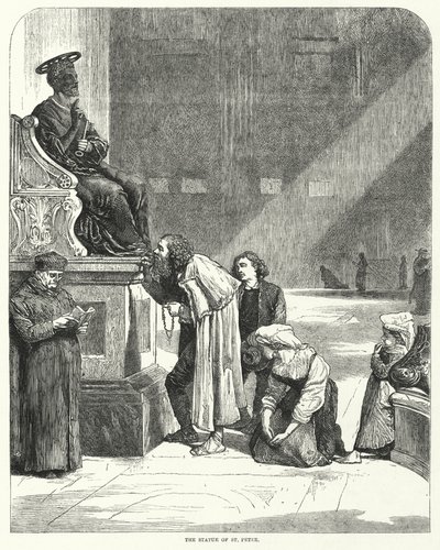 Vatikan, Aziz Petrus, Aziz Petrus heykelinin ayak parmaklarını öpüyor (gravür) by English School