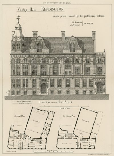Vestry Hall, Kensington, tasarım profesyonel hakem tarafından ikinci sırada by English School