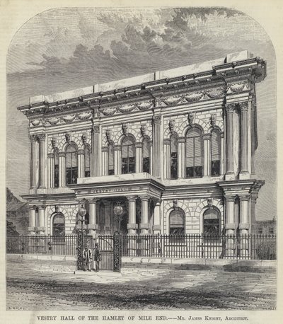 Mile End Hamletinin Vestry Hall (gravür) by English School