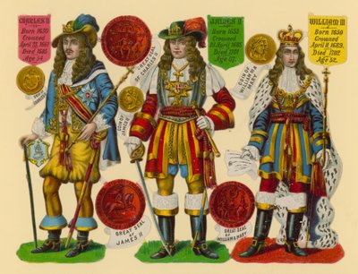 Viktorya dönemi hurdası: King Charles II, King James II, King William III by English School