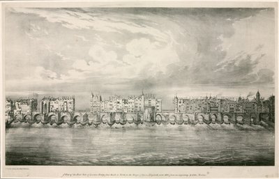 Kraliçe I. Elizabeth döneminde olduğu gibi Eski Londra Köprüsü