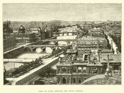 Yedi Köprüyü gösteren Paris manzarası by English School