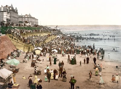 Bir İngiliz plajının görünümü (el ile renklendirilmiş fotoğraf) by English School