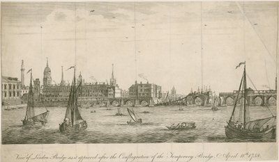 1758 yangınından sonra eski Londra Köprüsü