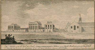 Sağ Hon the Earl of Chesterfields evinin Hyde Park yakınlarındaki Park Duvarından alınmış görünümü by English School