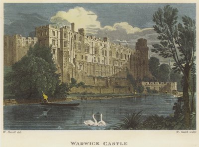 Warwick Kalesi, Warwickshire (renkli gravür) by English School