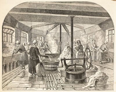 Brixton Hapishanesindeki çamaşırhane, Londra Suçlu Hapishanelerinden illüstrasyon ve Henry Mayhew ve John Binny tarafından Hapishane Hayatından Sahneler, pub. 1862 by English School