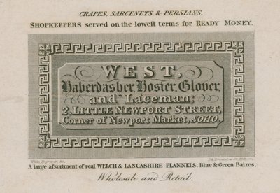 Batı, tuhafiyeci, çorap, eldiven ve dantelci by English School