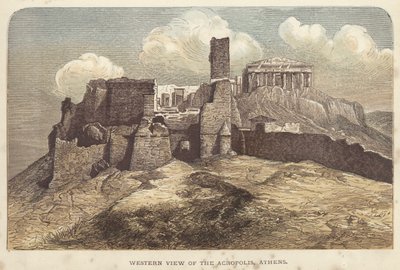 Akropolis'in Batı Görünümü, Atina (renkli gravür) by English School