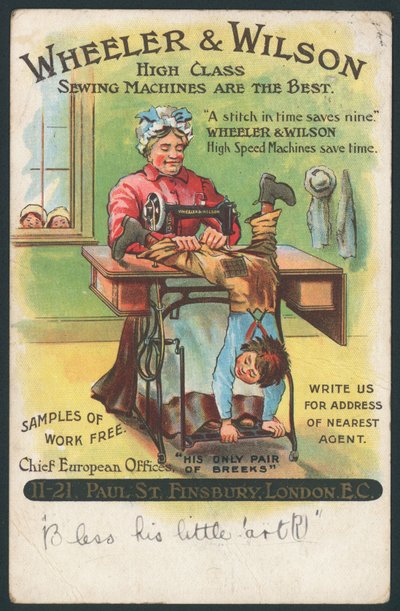 Wheeler & Wilson, Dikiş Makineleri - erkek çocuk pantolonunu tamir etmek by English School