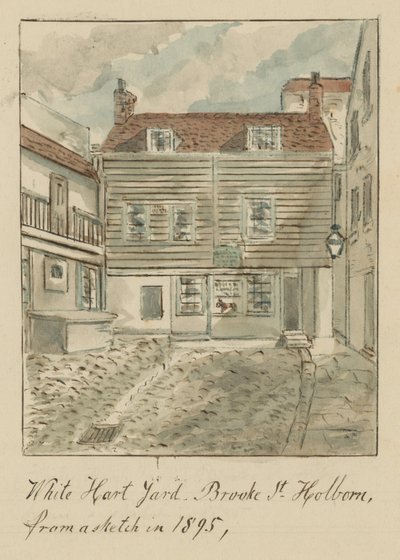 White Hard Yard, Brooke Street, Holborn, Londra, 1895'teki bir eskizden (kağıt üzerinde wc) by English School